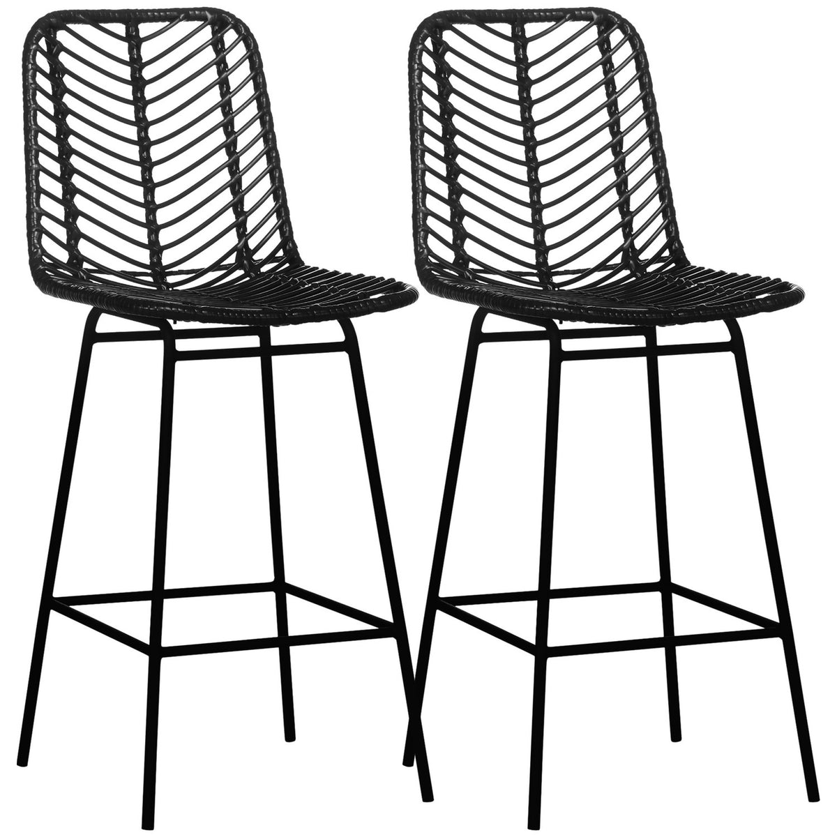 Set of 2 Bar Stools, Bistro Stools with Footrest, Bar Chair, Kitchen Chair with Steel Legs for Living Room, Dining Room, Black, 42.5 x 52 x 102 cm