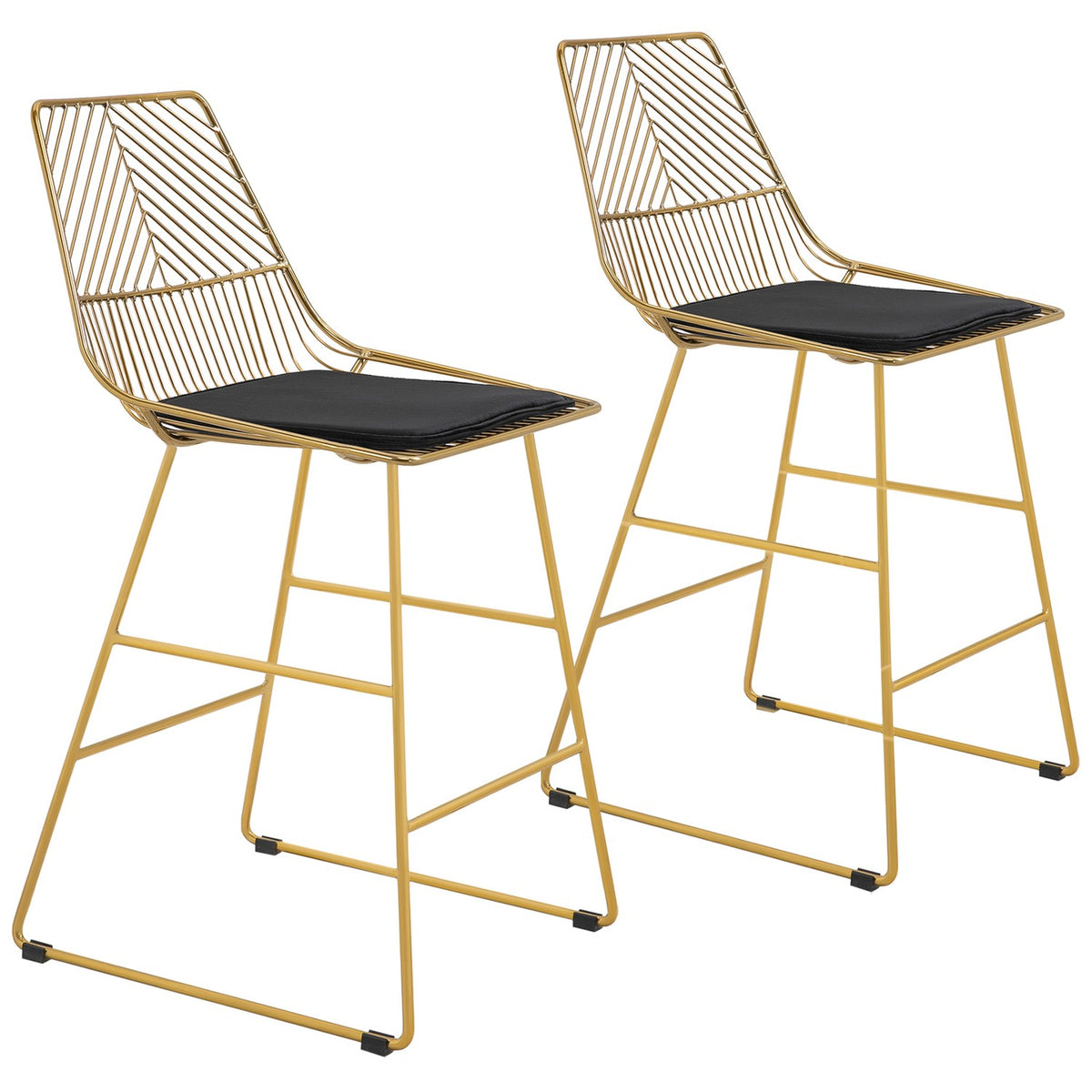 Set of 2 Bar Stools, Bistro Stools with Footrest, Bar Chair, Kitchen Chair with Steel Legs for Living Room, Dining Room, Gold, 46 x 56 x 95 cm