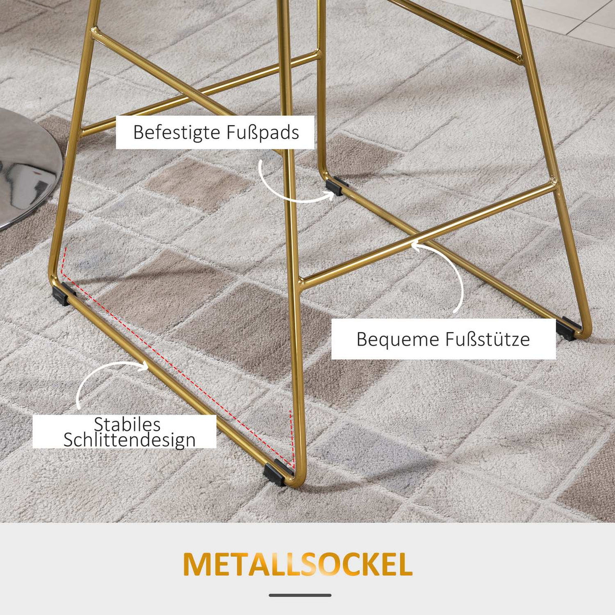 Set of 2 Bar Stools, Bistro Stools with Footrest, Bar Chair, Kitchen Chair with Steel Legs for Living Room, Dining Room, Gold, 46 x 56 x 95 cm
