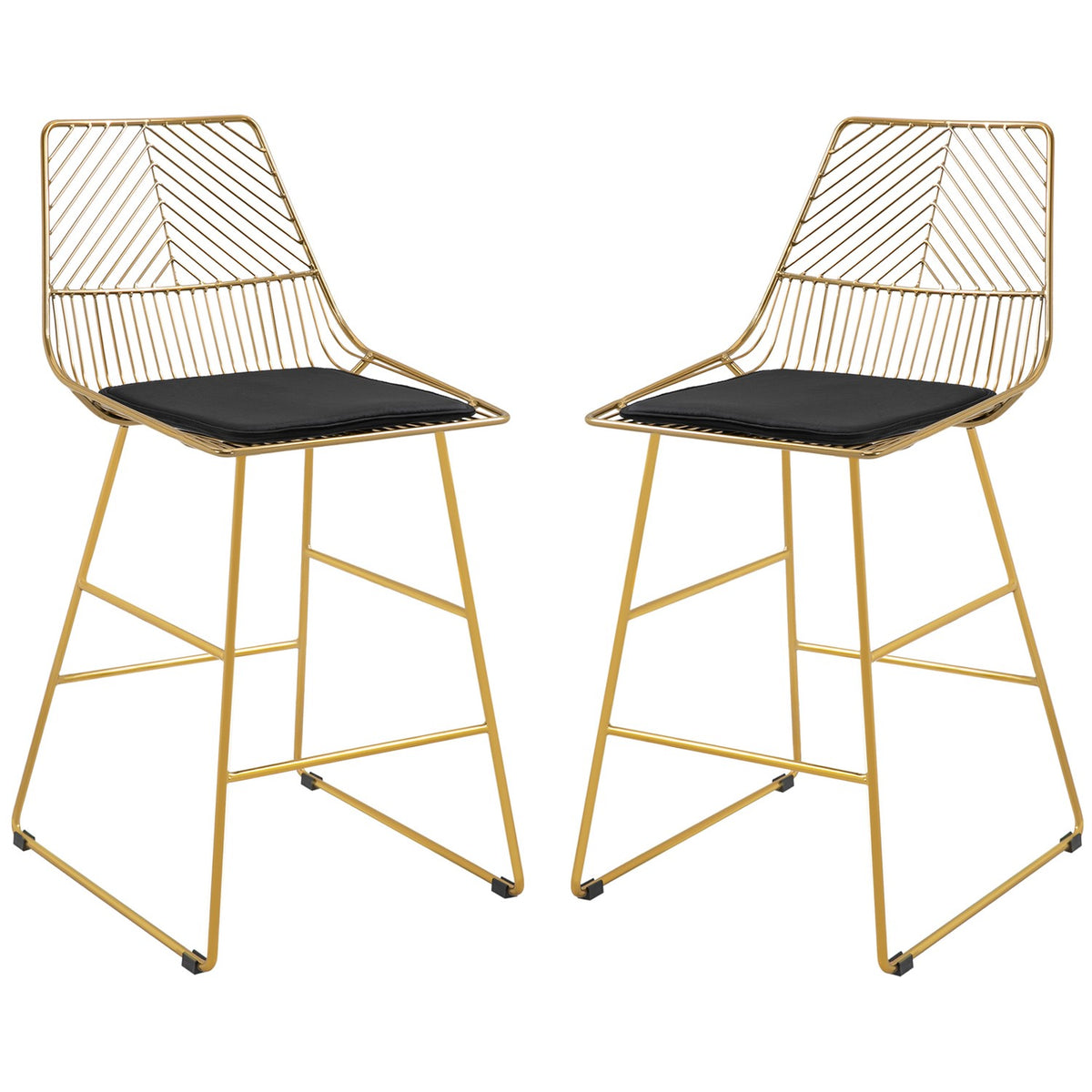 Set of 2 Bar Stools, Bistro Stools with Footrest, Bar Chair, Kitchen Chair with Steel Legs for Living Room, Dining Room, Gold, 46 x 56 x 95 cm