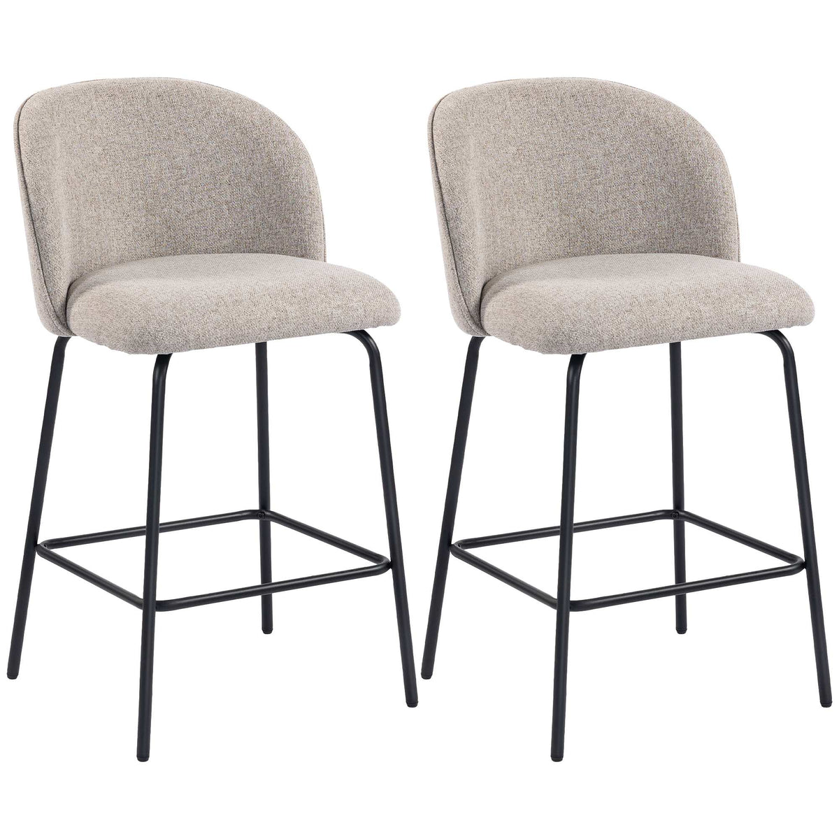 Set of 2 Bar Stools with Backrest and Footrest, Light Grey