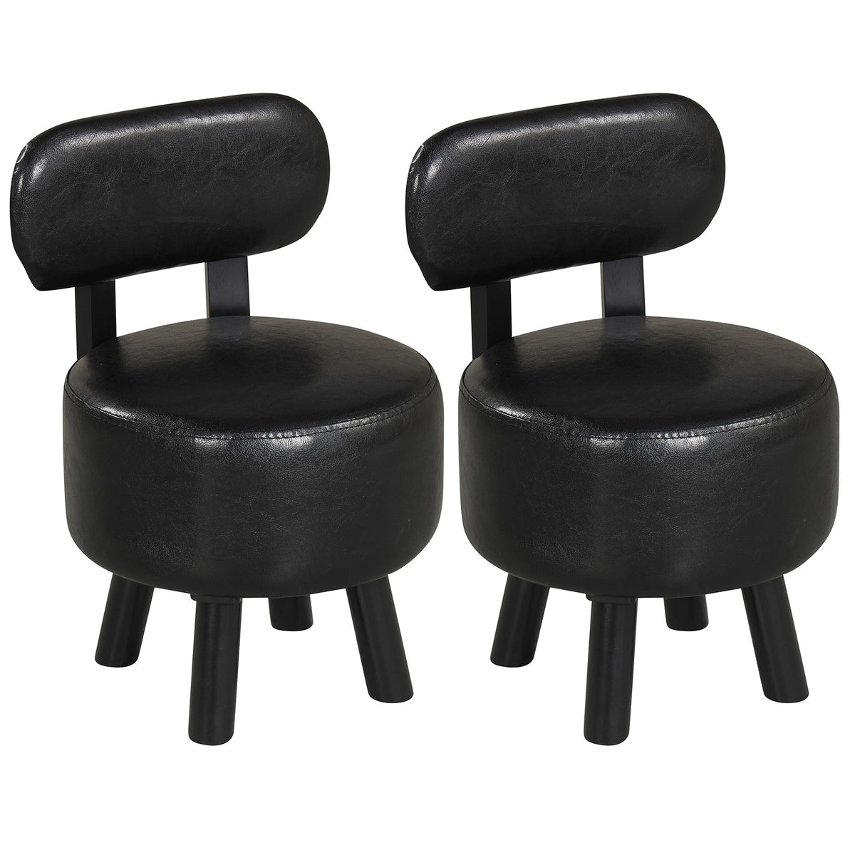 Set of 2 Black Faux Leather Stools with Backrest, 150kg Capacity