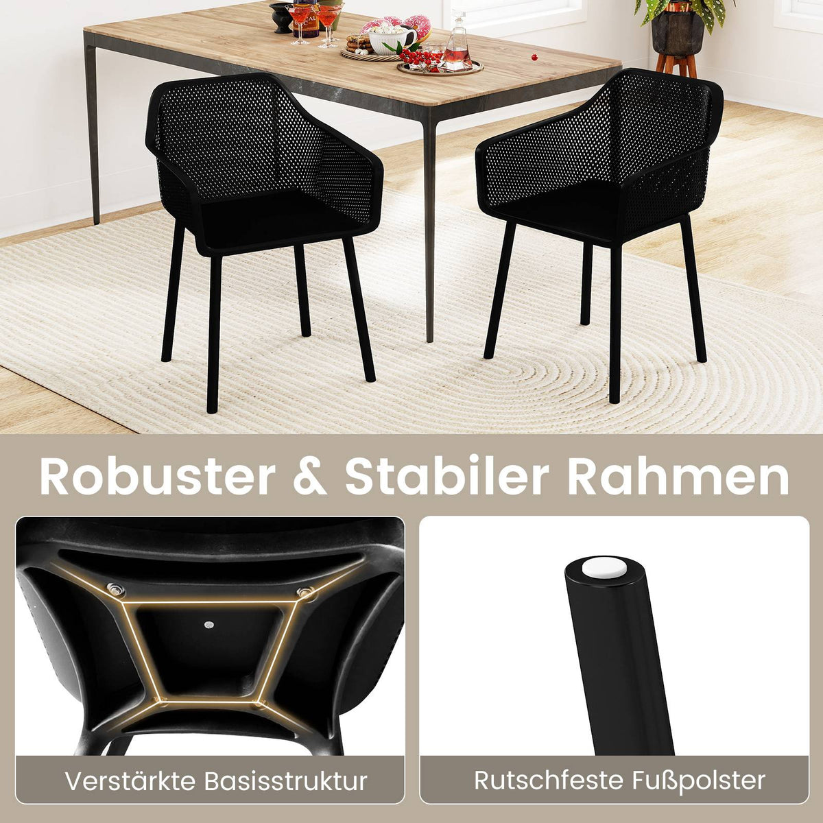Set of 2 Black Plastic Dining Chairs with Mesh Back