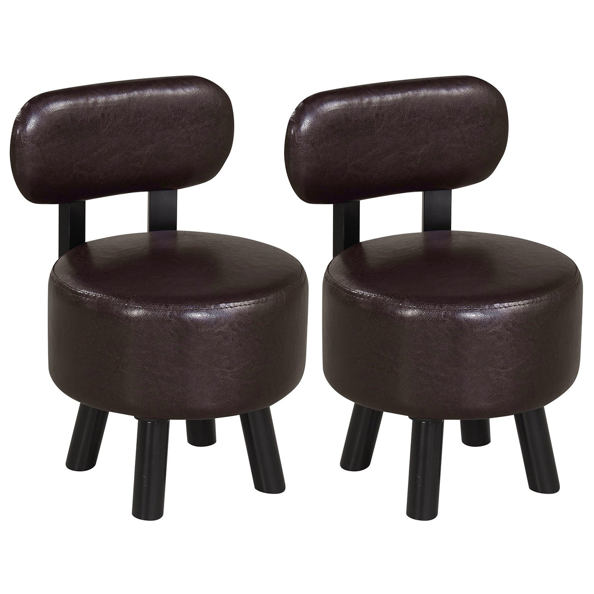 Set of 2 Brown Faux Leather Stools with Backrest, 150kg Capacity