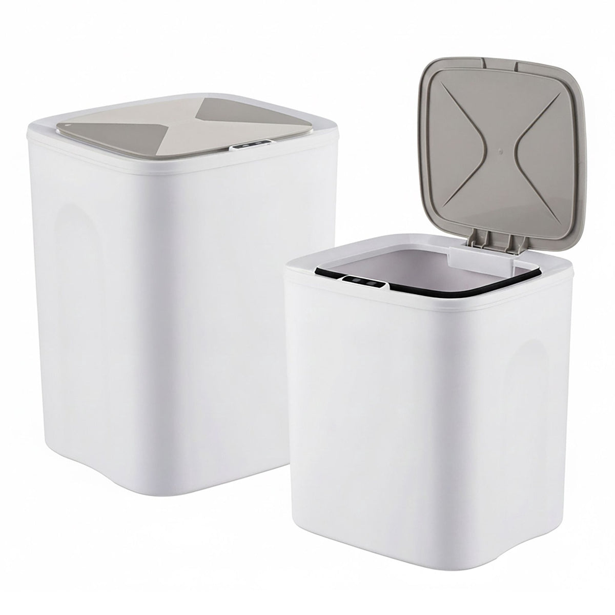 Set of 2 Cream Plastic Sensor Bins, 14L & 16L