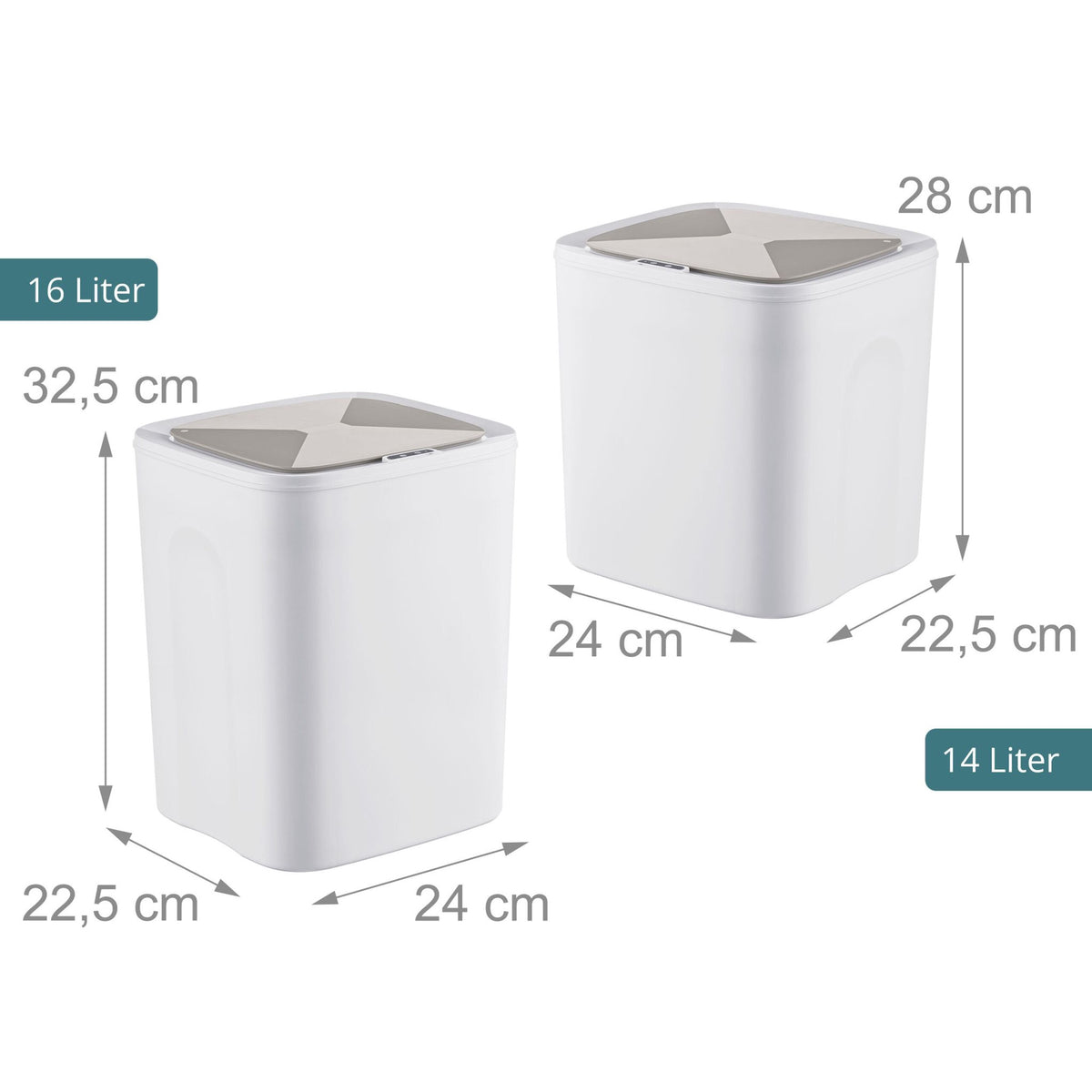 Set of 2 Cream Plastic Sensor Bins, 14L & 16L