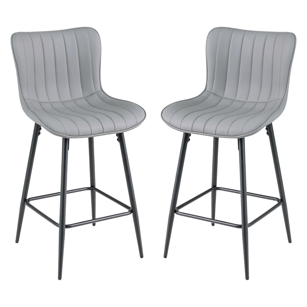 Set of 2 Ergonomic Bar Stools with Padded Seat, Gray