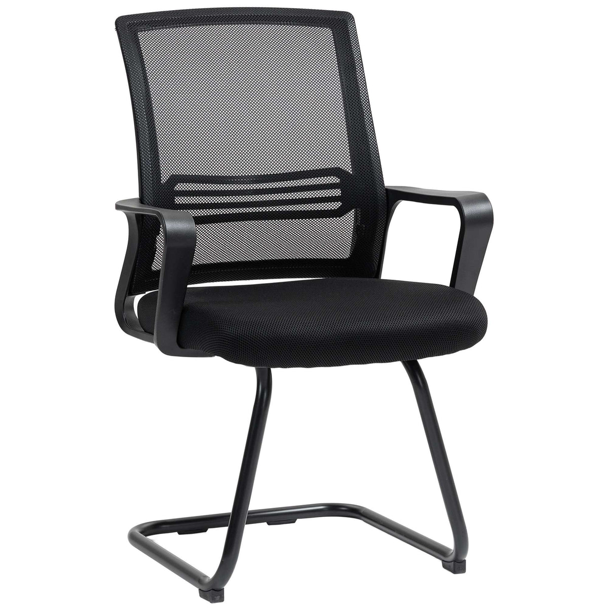 Set of 2 Ergonomic Black Conference Chairs with Sled Base