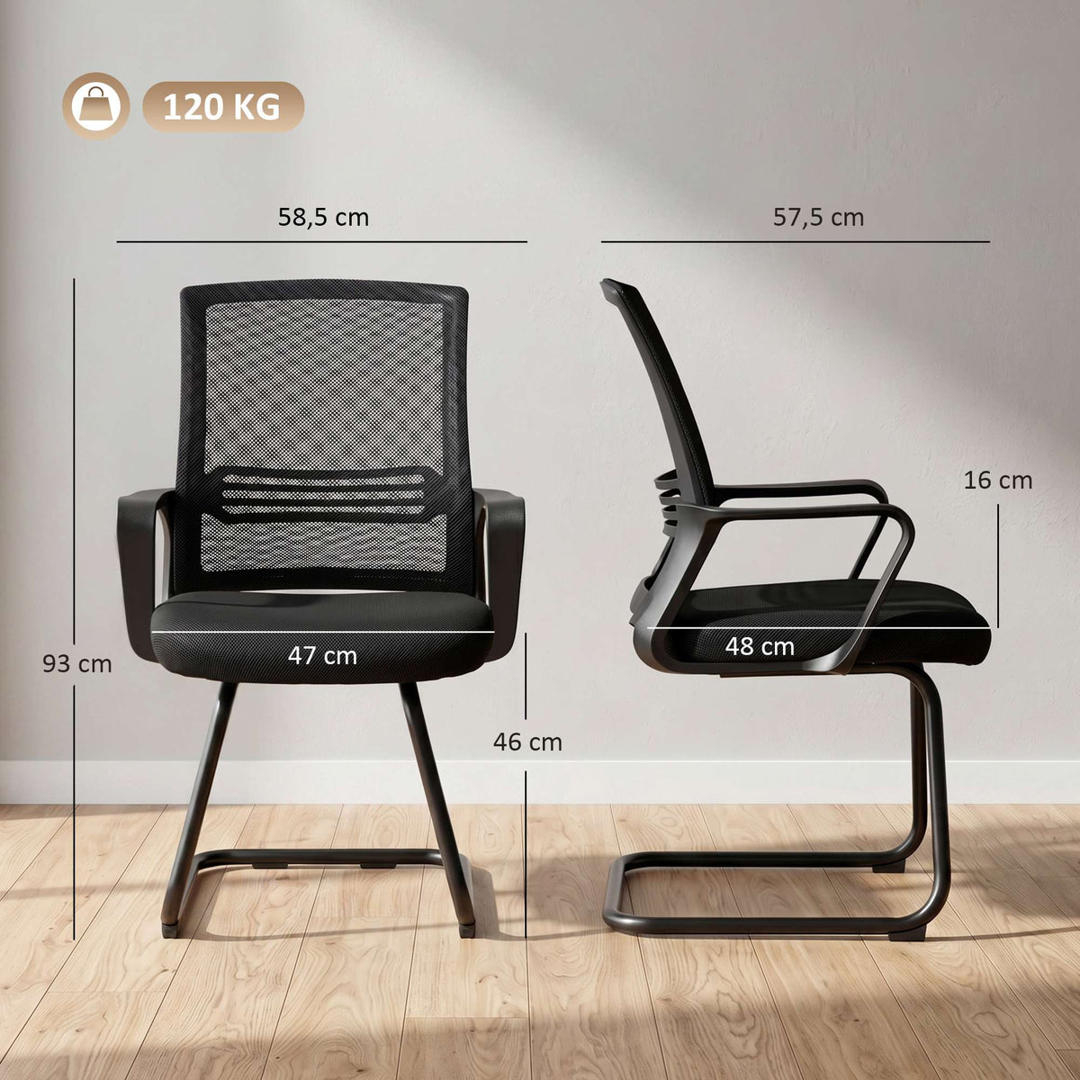 Set of 2 Ergonomic Black Conference Chairs with Sled Base