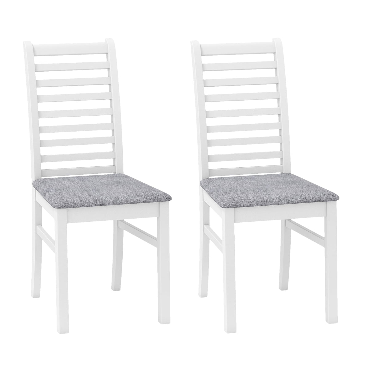 Set of 2 Faux Leather Dining Chairs, Rubberwood Legs, White/Grey