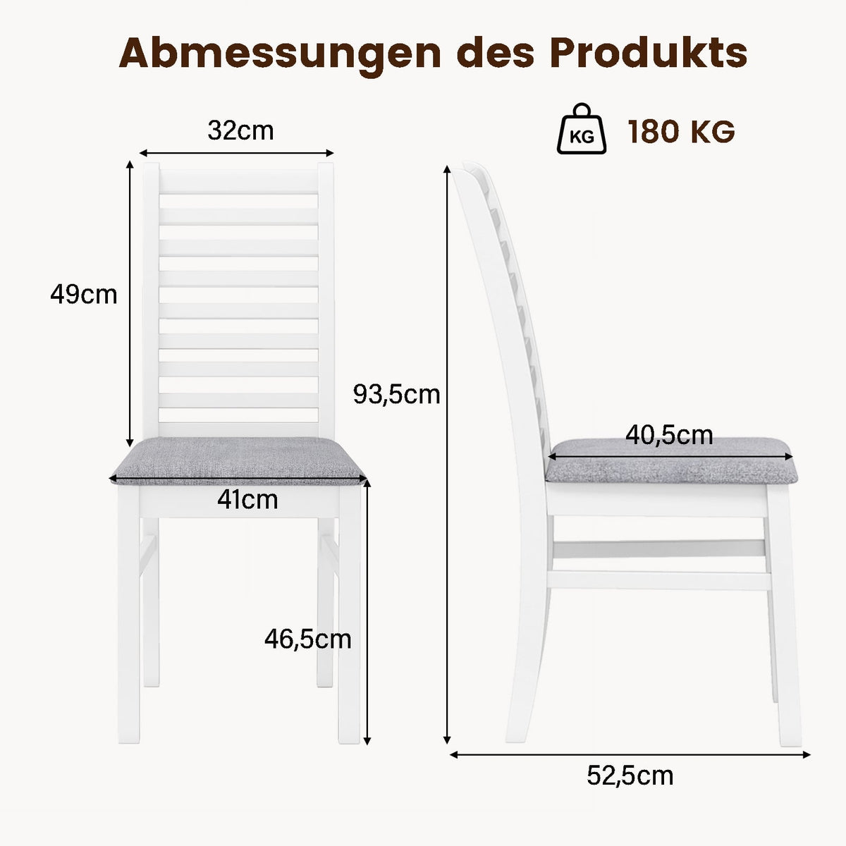 Set of 2 Faux Leather Dining Chairs, Rubberwood Legs, White/Grey