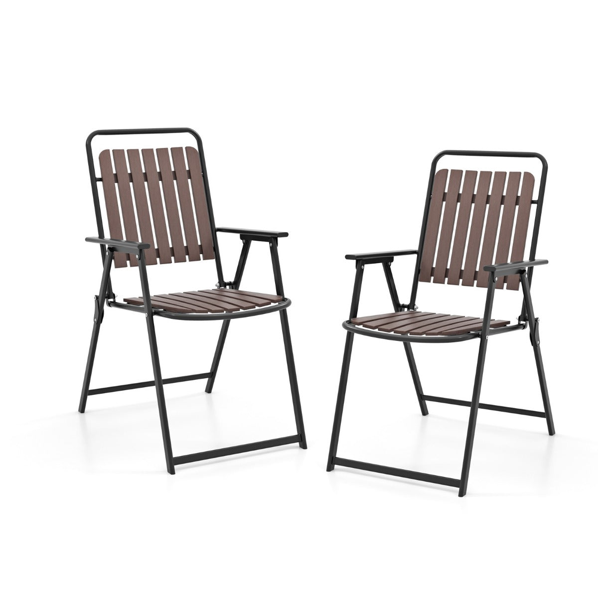 Set of 2 Folding Patio Chairs – 180 kg, PP Slatted Seat