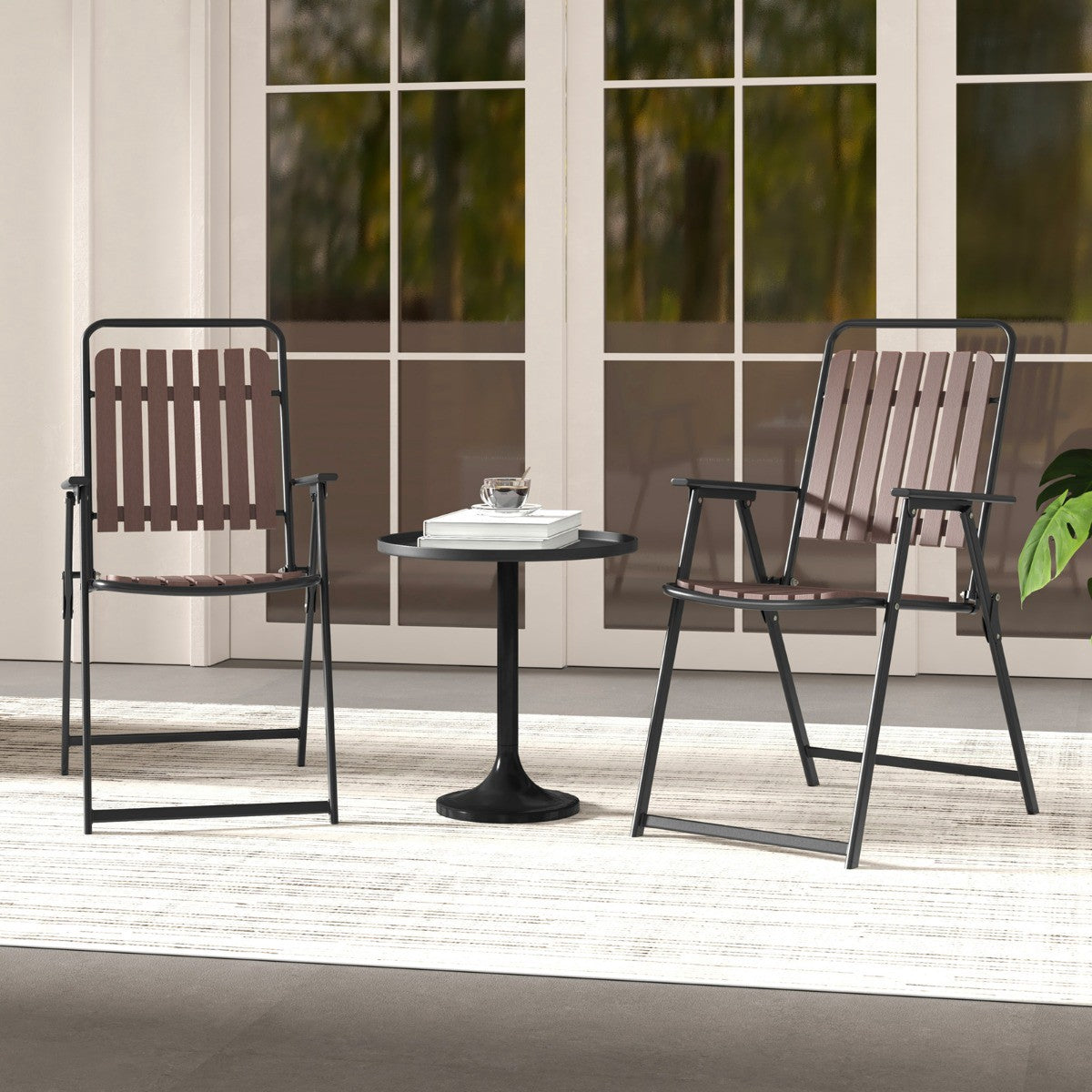 Set of 2 Folding Patio Chairs – 180 kg, PP Slatted Seat