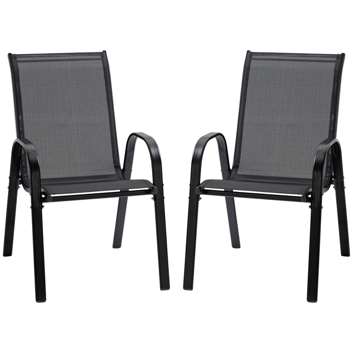 Set of 2 Garden Chairs Stacking Chairs with Armrest Dining Chairs Garden Metal Mesh Fabric Black 70 x 54 x 90 cm |