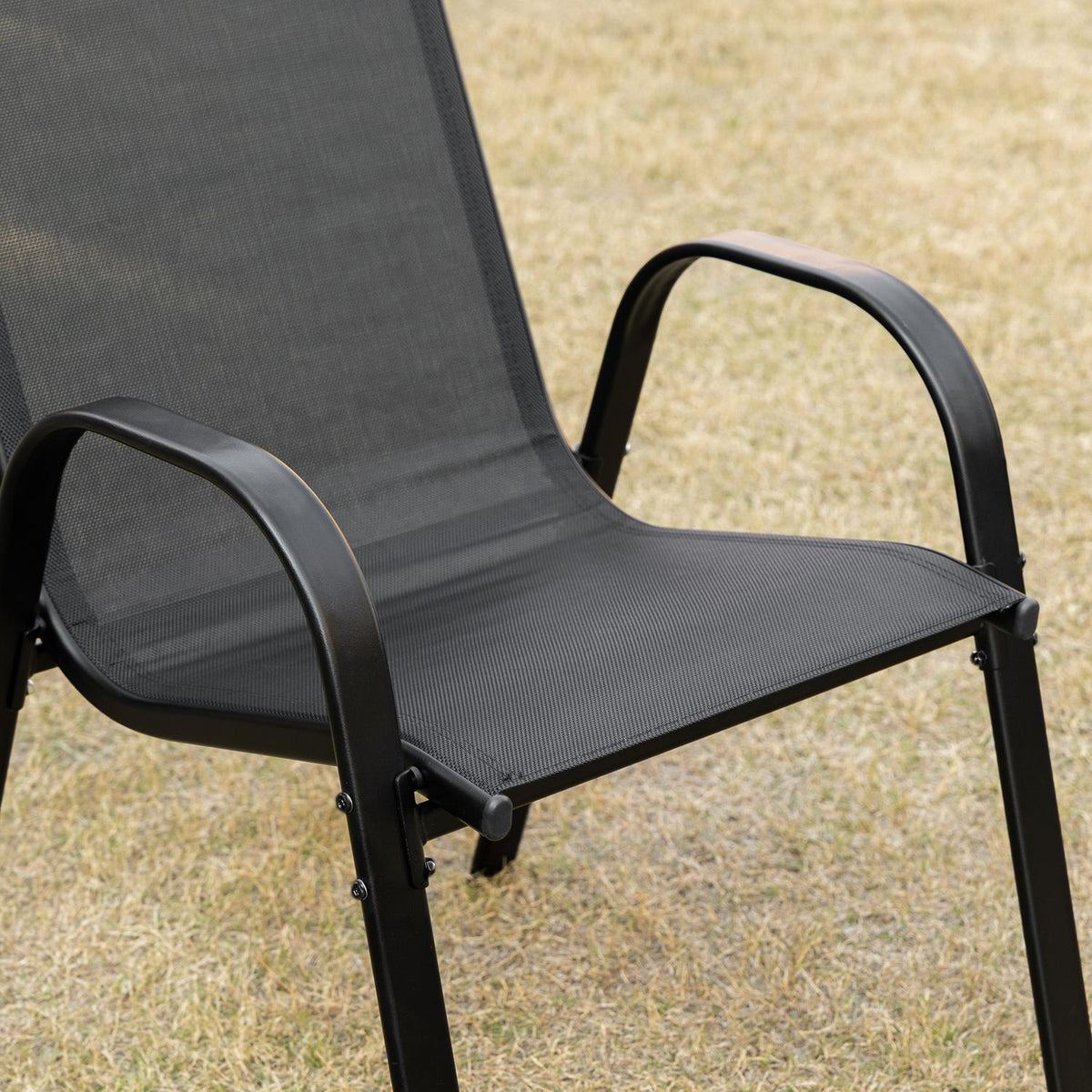 Set of 2 Garden Chairs Stacking Chairs with Armrest Dining Chairs Garden Metal Mesh Fabric Black 70 x 54 x 90 cm |