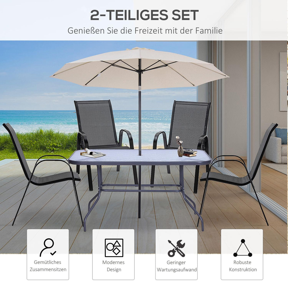Set of 2 Garden Chairs Stacking Chairs with Armrest Dining Chairs Garden Metal Mesh Fabric Black 70 x 54 x 90 cm |