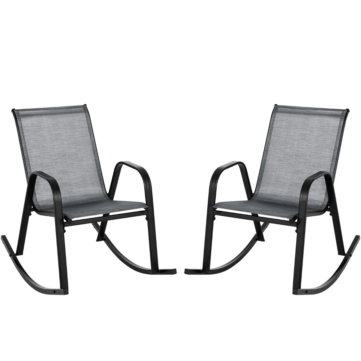 Set of 2 Gray Rocking Chairs with Breathable Fabric Seat