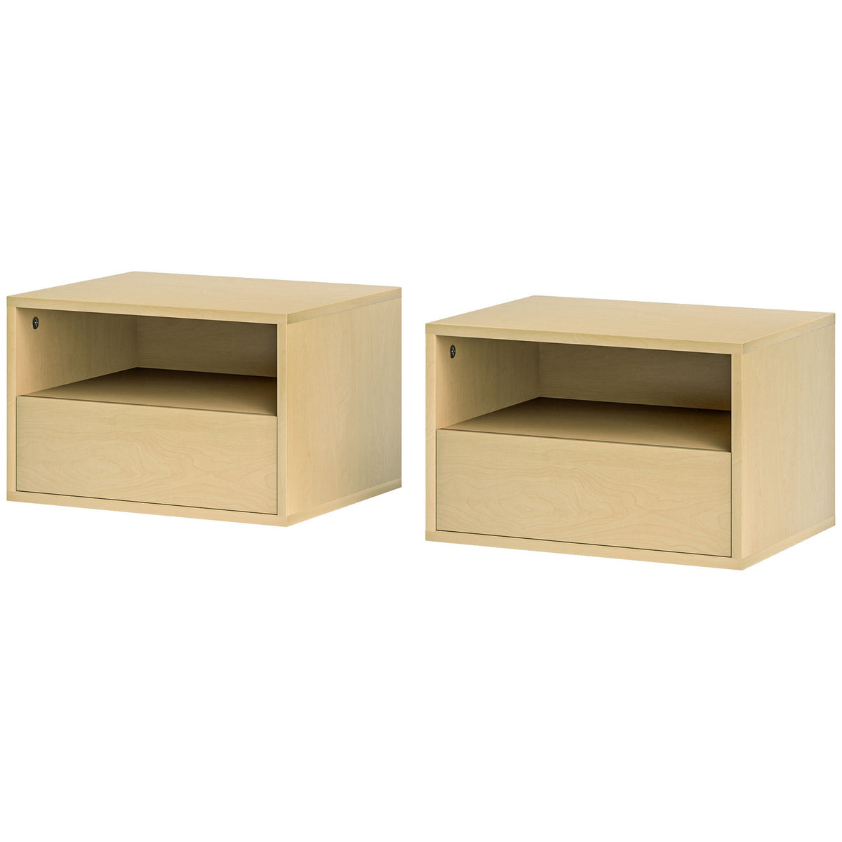 Set of 2 Hanging Bedside Tables, Floating Nightstand with Drawer, Open Shelf, Wall Cabinet for Bedroom, Living Room, 45 x 35 x 27.5 cm, Natural Wood