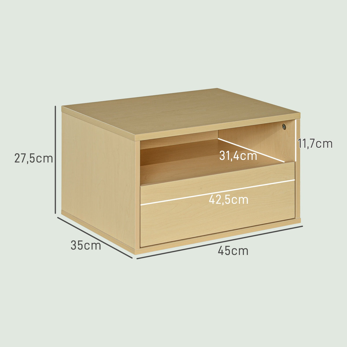 Set of 2 Hanging Bedside Tables, Floating Nightstand with Drawer, Open Shelf, Wall Cabinet for Bedroom, Living Room, 45 x 35 x 27.5 cm, Natural Wood