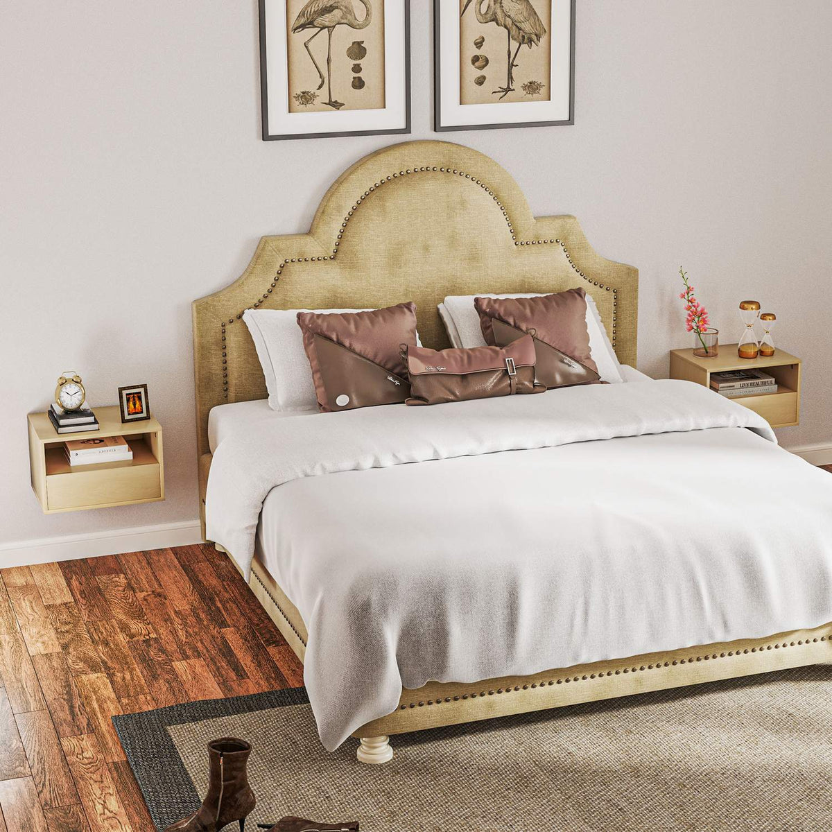 Set of 2 Hanging Bedside Tables, Floating Nightstand with Drawer, Open Shelf, Wall Cabinet for Bedroom, Living Room, 45 x 35 x 27.5 cm, Natural Wood