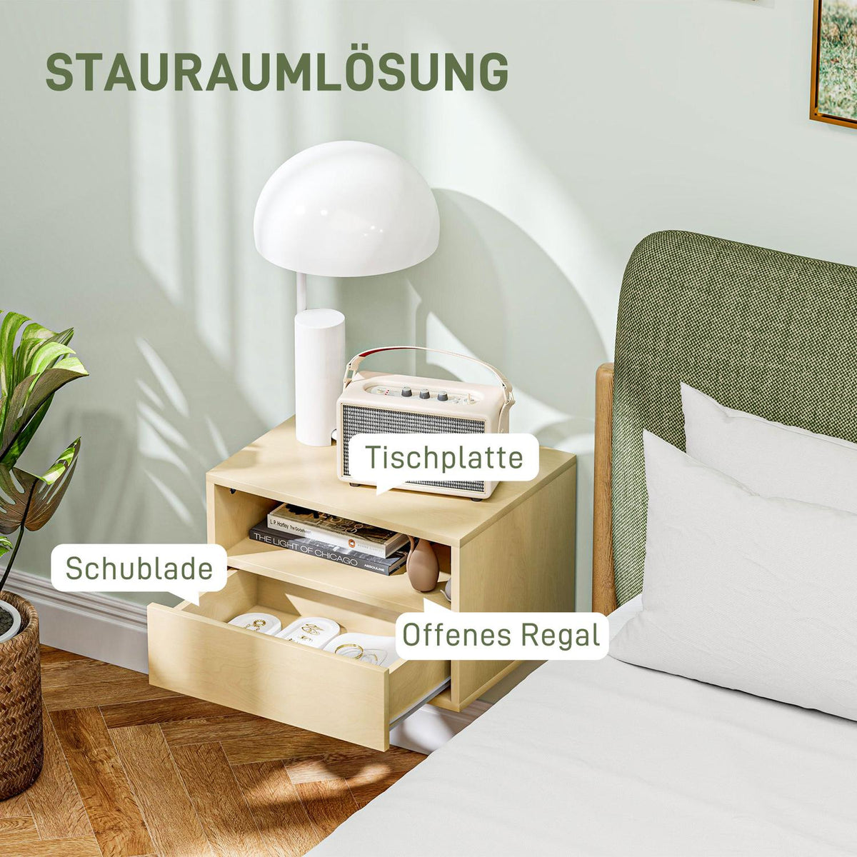 Set of 2 Hanging Bedside Tables, Floating Nightstand with Drawer, Open Shelf, Wall Cabinet for Bedroom, Living Room, 45 x 35 x 27.5 cm, Natural Wood