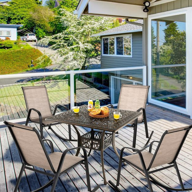 Set of 2 Metal Patio Rocking Chairs, Breathable Fabric Seat