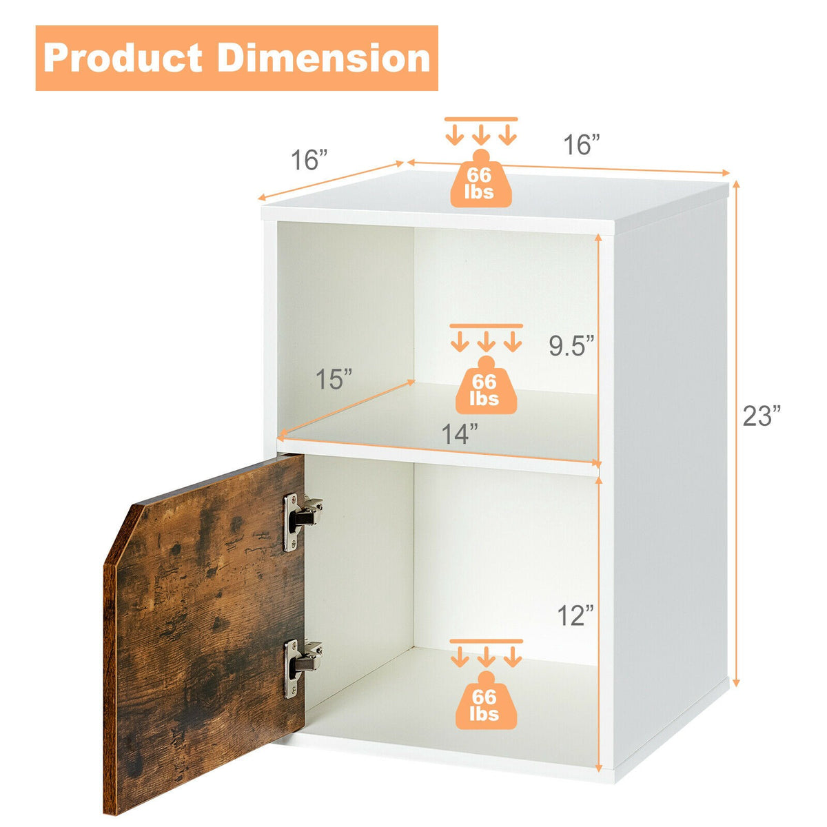 Set of 2 Nightstands with Door and Open Shelf, 40cm