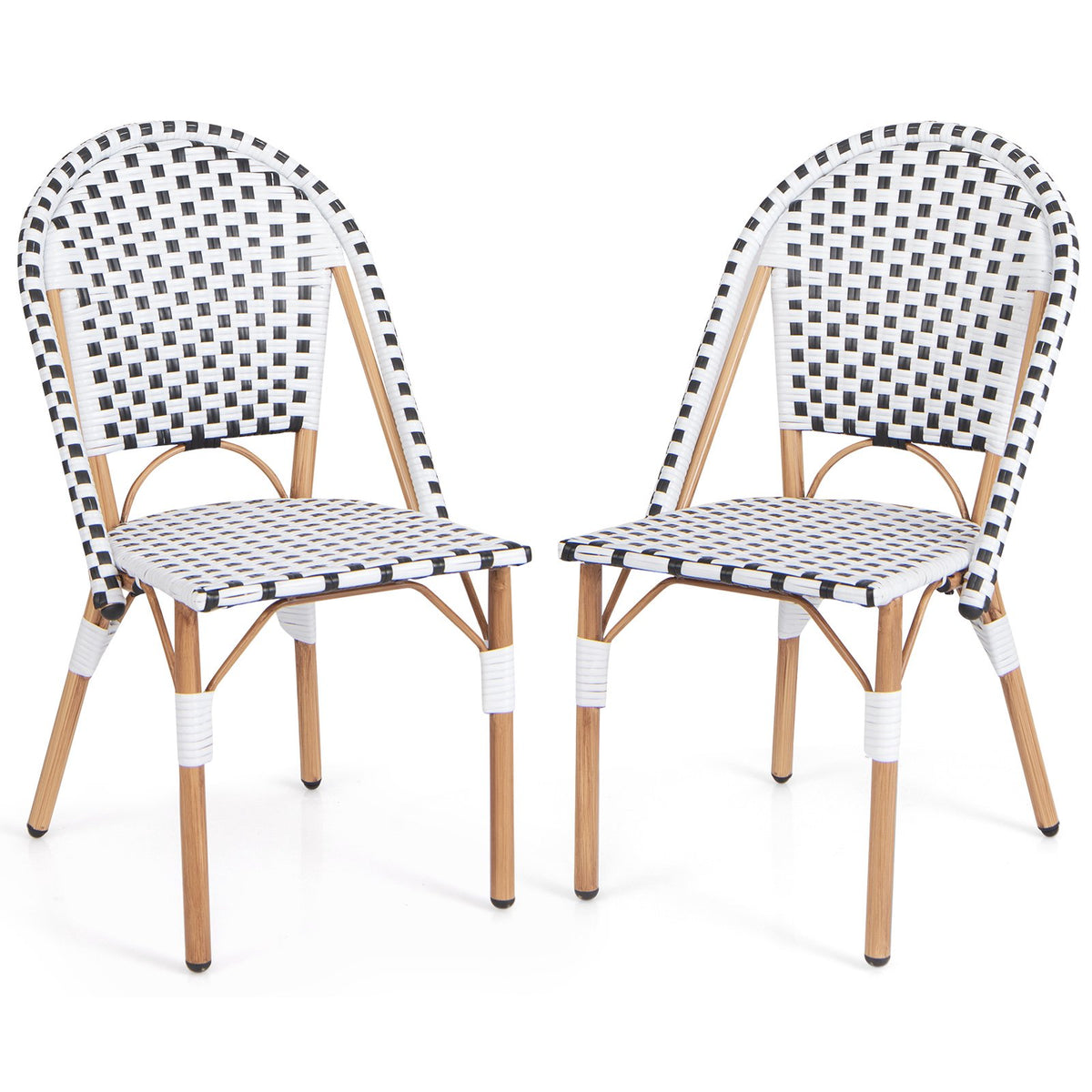 Set of 2 Outdoor Armless Rattan Dining Chairs, White