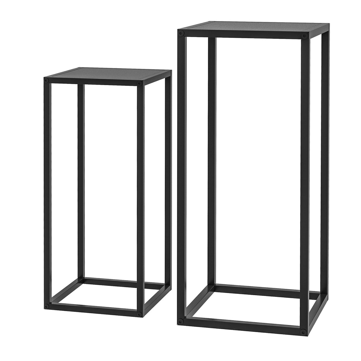 Set of 2 Plant Stands, Plant Stools with Steel Legs, Scandinavian Design, Flower Stand for Garden, Balcony, Black