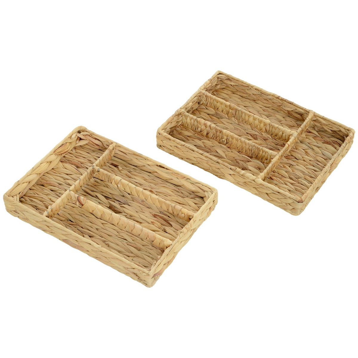 Set of 2 Storage Baskets, Woven Water Hyacinth Baskets for Storage and Organizing, Living Room, Kitchen, Bedroom, 36 x 26 x 5 cm, Natural Wood