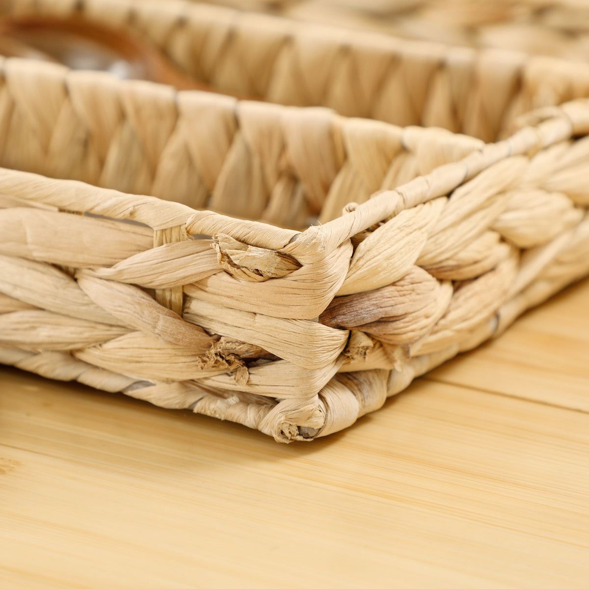 Set of 2 Storage Baskets, Woven Water Hyacinth Baskets for Storage and Organizing, Living Room, Kitchen, Bedroom, 36 x 26 x 5 cm, Natural Wood