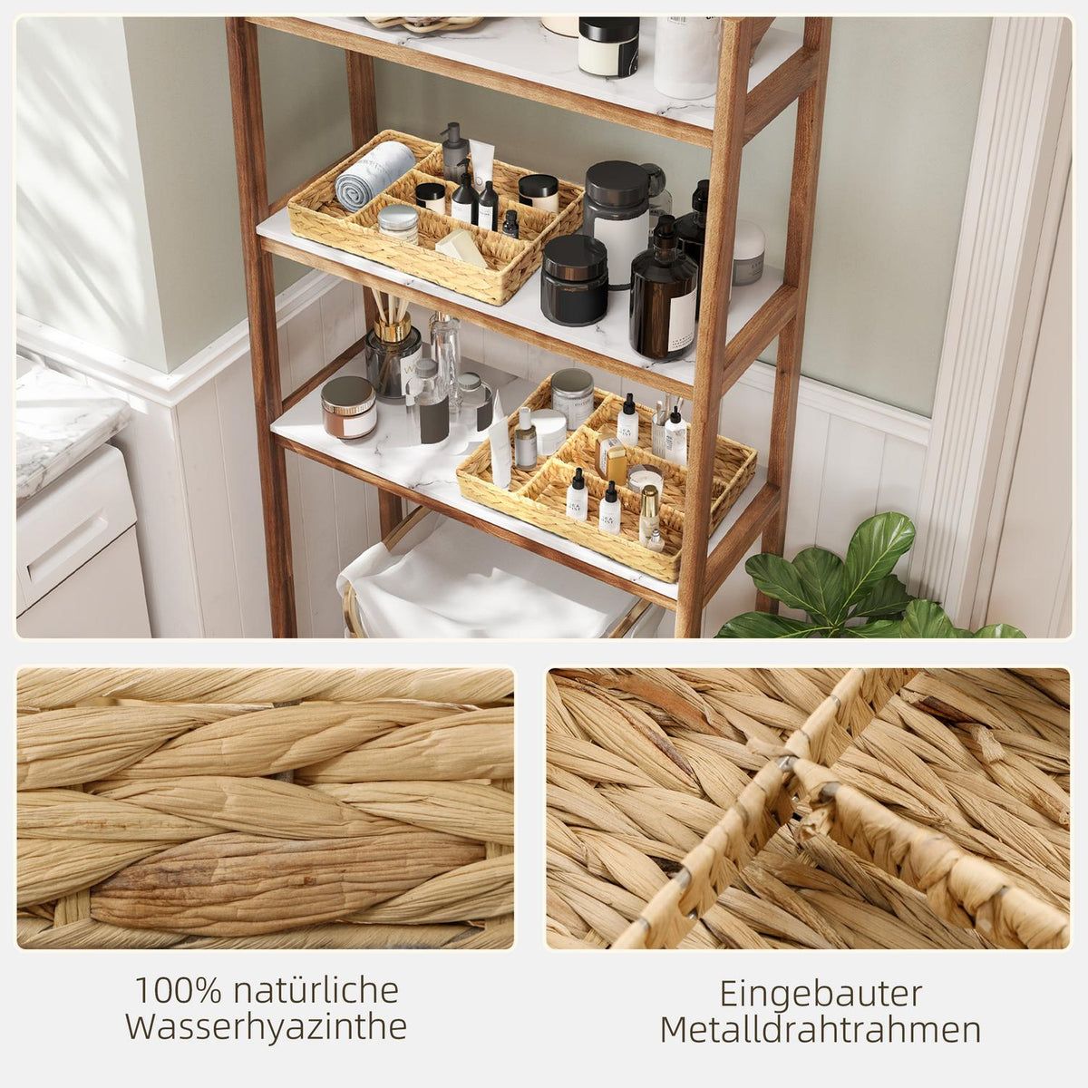 Set of 2 Storage Baskets, Woven Water Hyacinth Baskets for Storage and Organizing, Living Room, Kitchen, Bedroom, 36 x 26 x 5 cm, Natural Wood