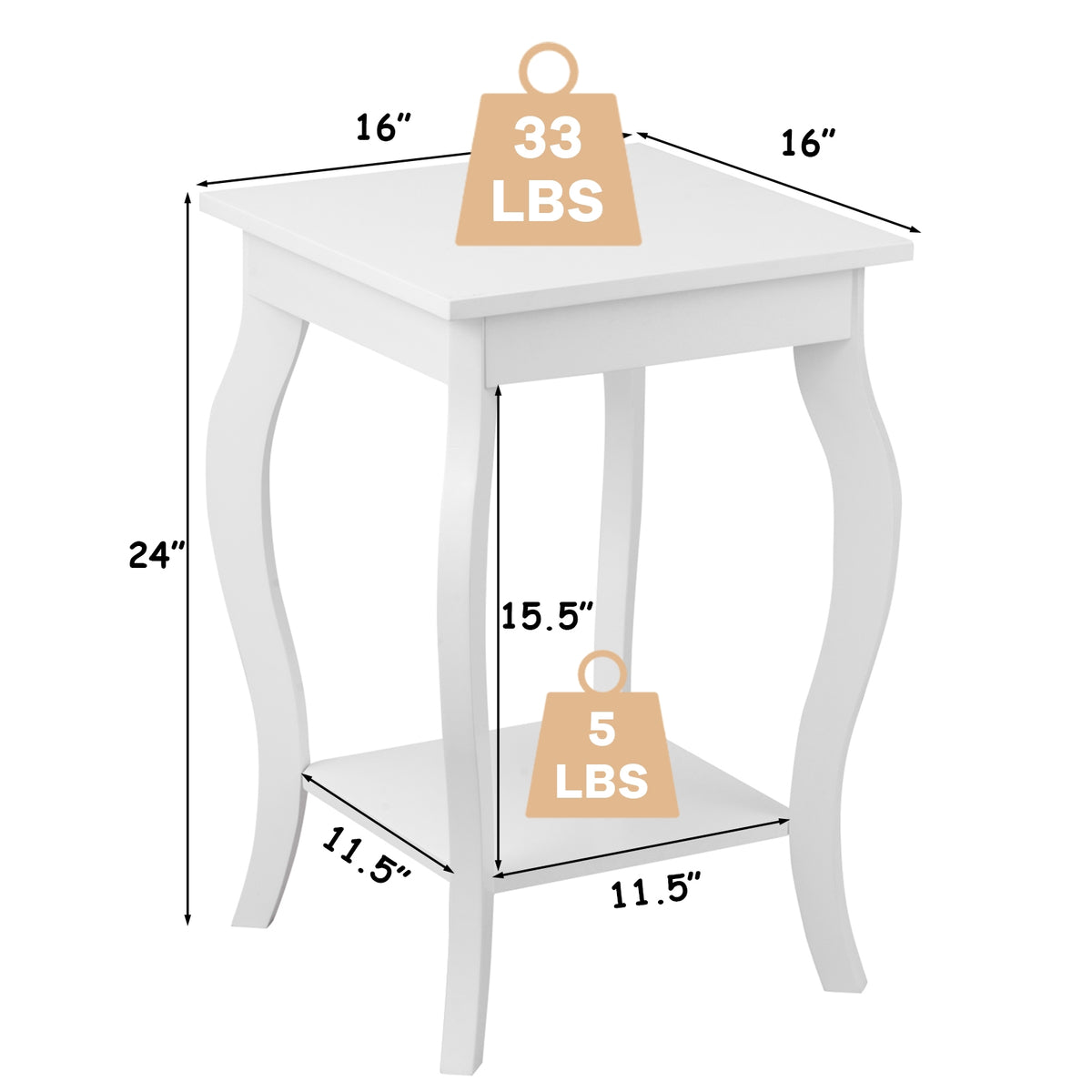 Set of 2 White Accent Side Tables With Storage Shelf