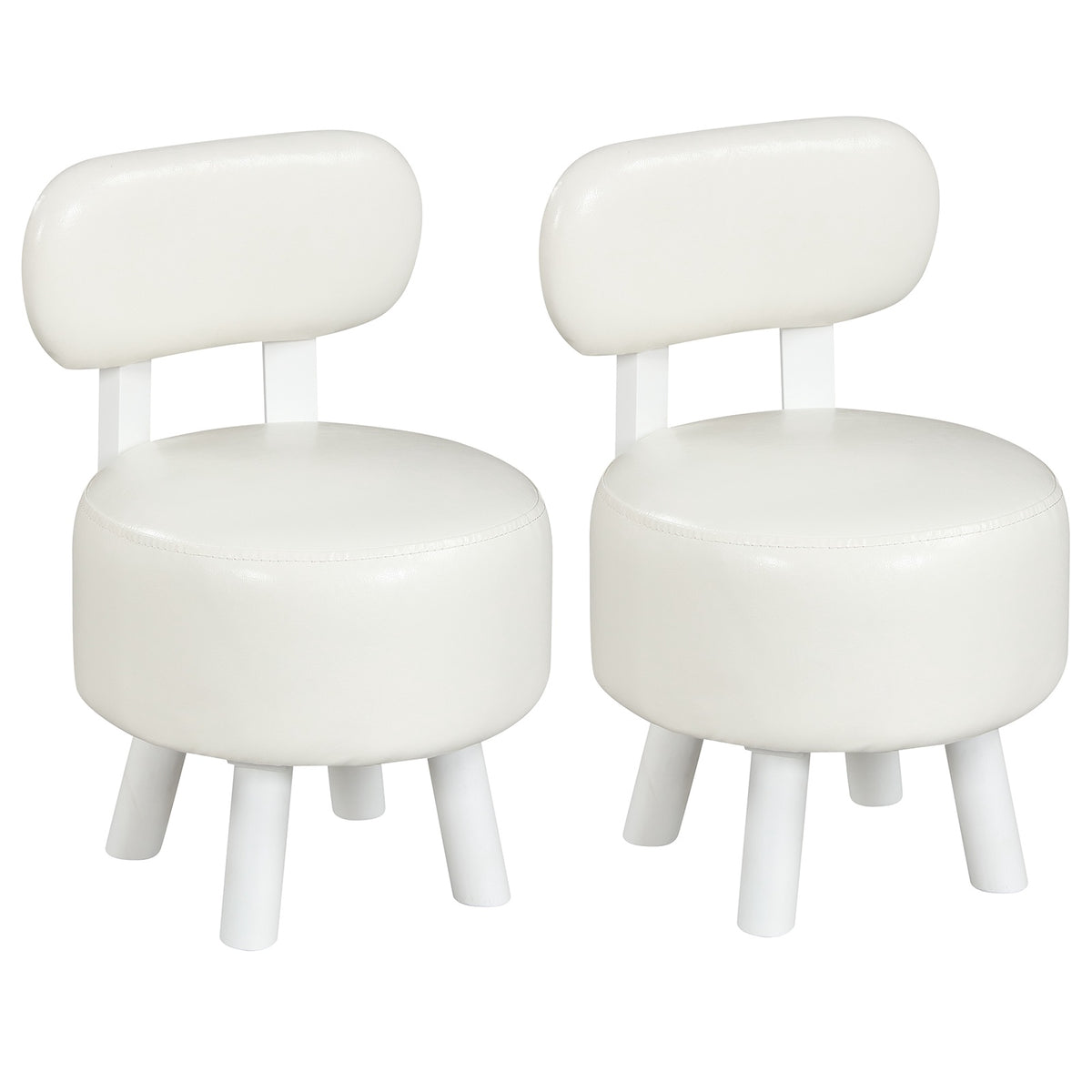 Set of 2 White Faux Leather Stools with Backrest, 150kg Capacity