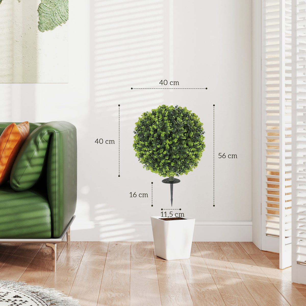 Set of 2 artificial boxwood balls 40 cm artificial plants with ground spike, artificial plants, plastic like real decoration for living room, bedroom, office, garden