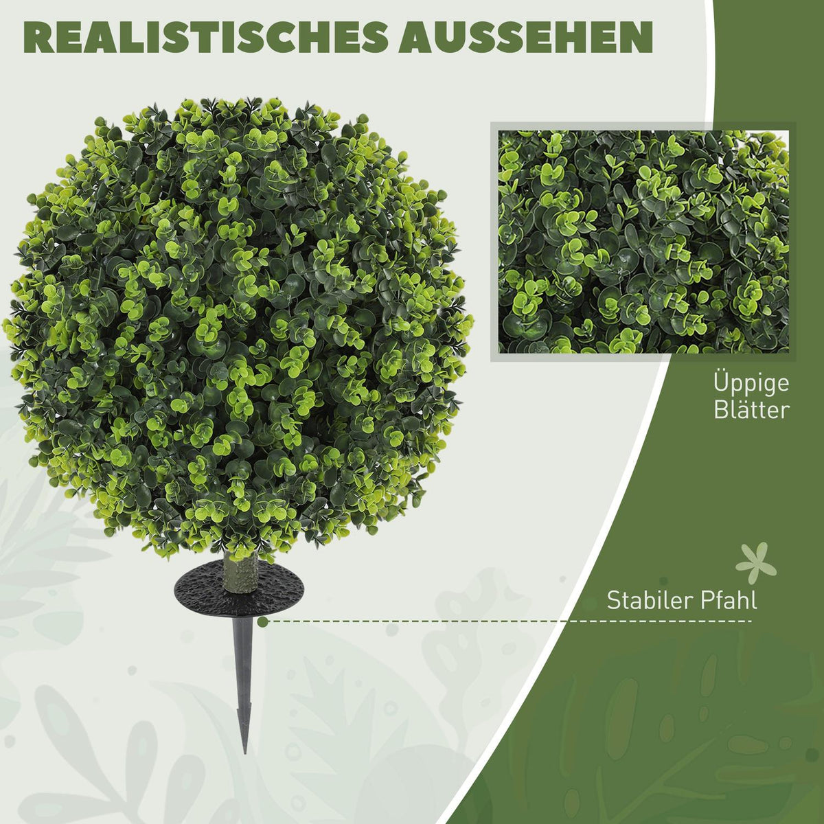 Set of 2 artificial boxwood balls 40 cm artificial plants with ground spike, artificial plants, plastic like real decoration for living room, bedroom, office, garden