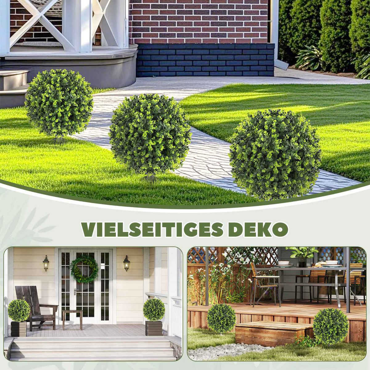 Set of 2 artificial boxwood balls 40 cm artificial plants with ground spike, artificial plants, plastic like real decoration for living room, bedroom, office, garden