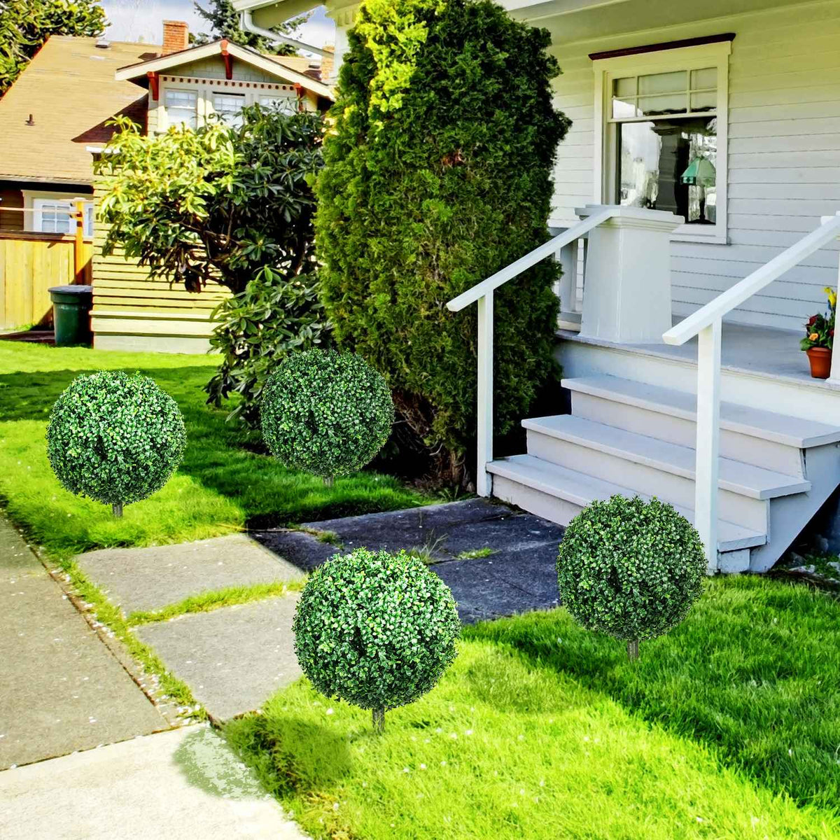 Set of 2 artificial boxwood large 70 cm artificial plants with UV protection, artificial plants like real ones with ground stakes for living room, bedroom, office, garden, modern decoration