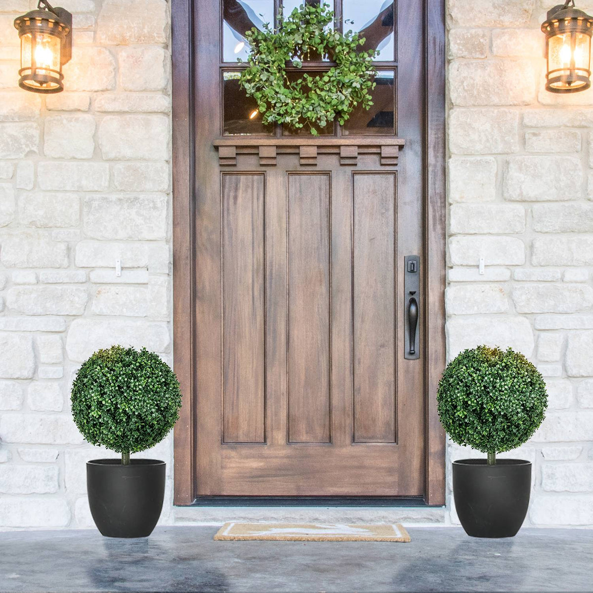 Set of 2 artificial boxwood large 70 cm artificial plants with UV protection, artificial plants like real ones with ground stakes for living room, bedroom, office, garden, modern decoration