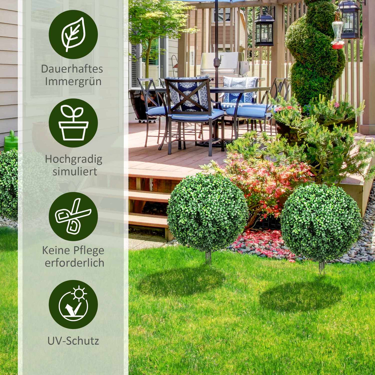 Set of 2 artificial boxwood large 70 cm artificial plants with UV protection, artificial plants like real ones with ground stakes for living room, bedroom, office, garden, modern decoration