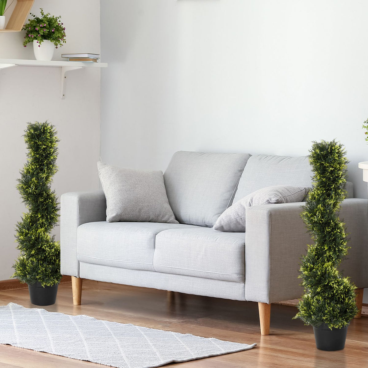 Set of 2 artificial cedar tree large 90 cm artificial plant, plastic artificial plants cedar in pot, spiral plant like real for living room bedroom office garden modern decoration