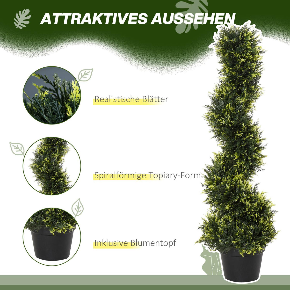 Set of 2 artificial cedar tree large 90 cm artificial plant, plastic artificial plants cedar in pot, spiral plant like real for living room bedroom office garden modern decoration