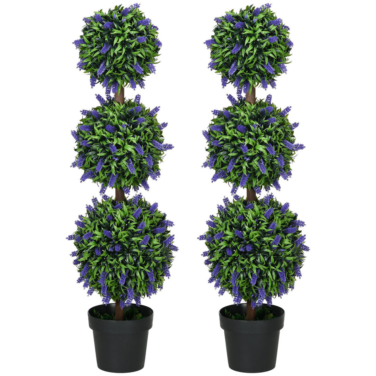 Set of 2 artificial lavender trees large 110 cm artificial plants, plastic artificial plants in pot, UV-resistant artificial flowers with 3 balls for living room, bedroom, office, garden