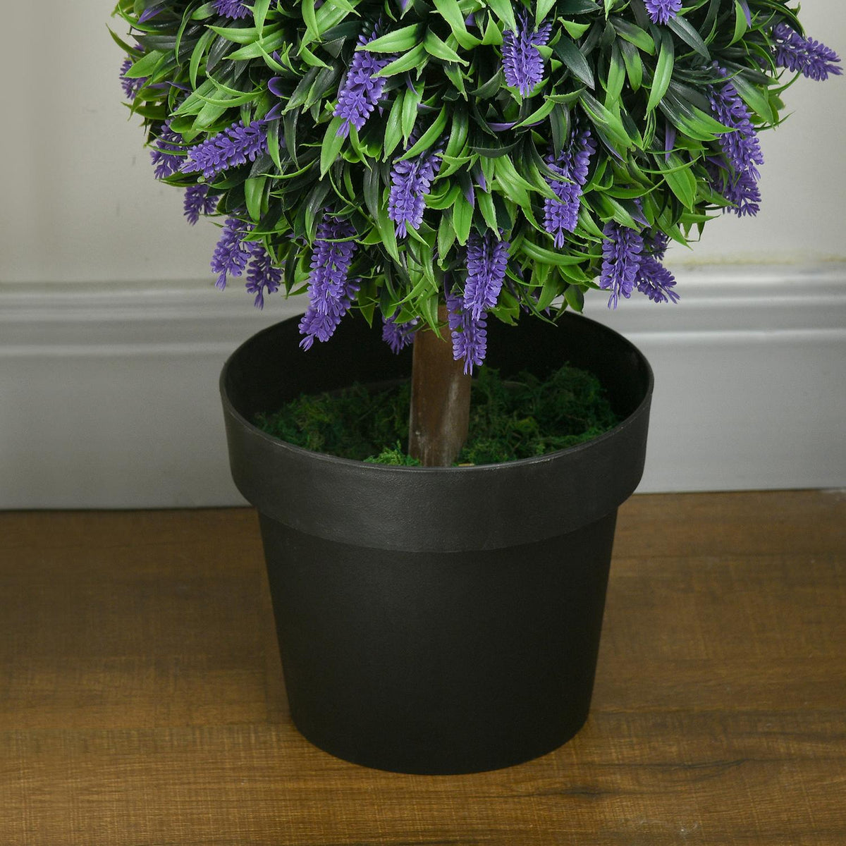 Set of 2 artificial lavender trees large 110 cm artificial plants, plastic artificial plants in pot, UV-resistant artificial flowers with 3 balls for living room, bedroom, office, garden