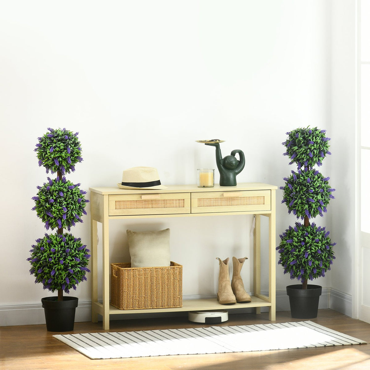 Set of 2 artificial lavender trees large 110 cm artificial plants, plastic artificial plants in pot, UV-resistant artificial flowers with 3 balls for living room, bedroom, office, garden
