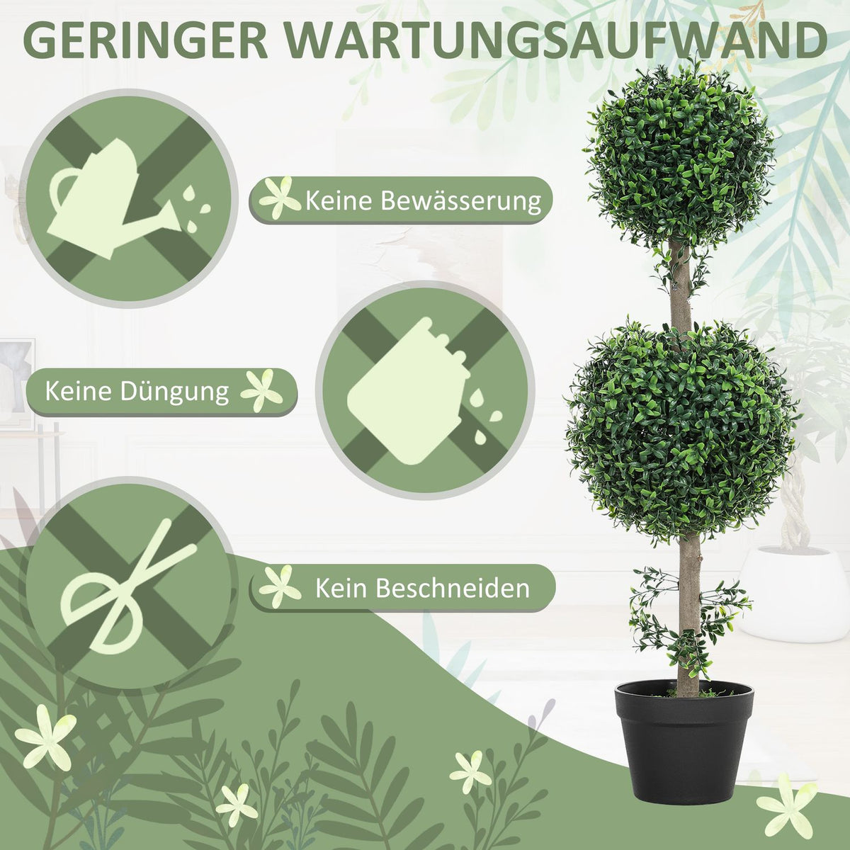 Set of 2 artificial plants, artificial boxwood plants, UV-protected, with pot, green