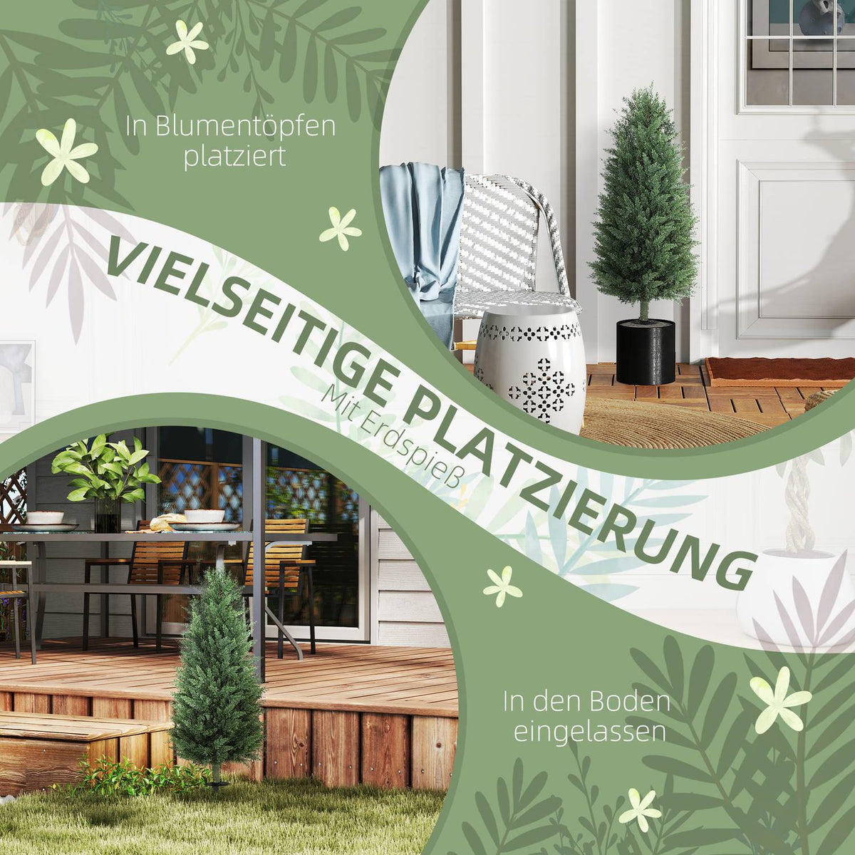 Set of 2 artificial plants, artificial cypresses with 831 leaves each, versatile, green