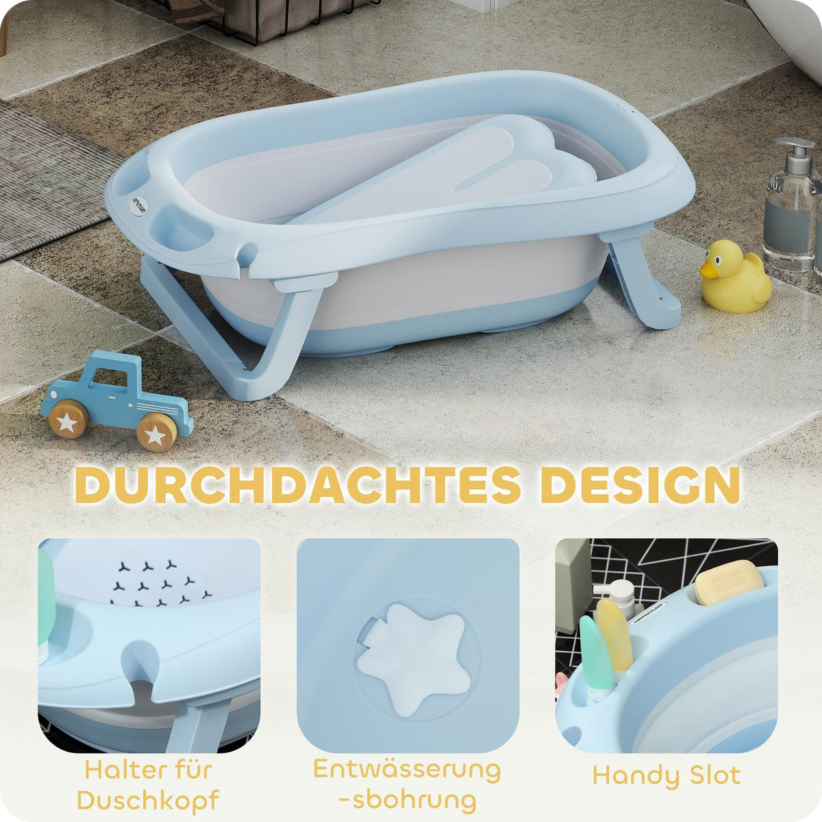 Set of 2 baby bathtubs, foldable baby bathtub with frame, non-slip baby bathtub, bathing basin, shower tray for toddlers 0-3 years, light blue