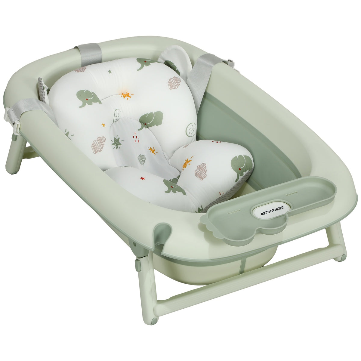 Set of 2 baby bathtubs, foldable baby bathtub with frame, non-slip baby bathtub with bath cushion, bath basin, shower tray for toddlers 0-3 years, green
