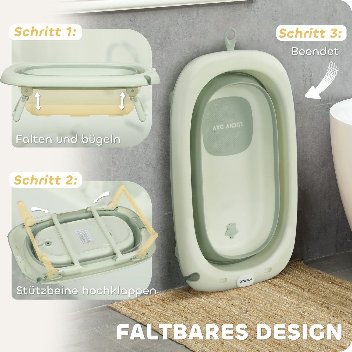 Set of 2 baby bathtubs, foldable baby bathtub with frame, non-slip baby bathtub with bath cushion, bath basin, shower tray for toddlers 0-3 years, green